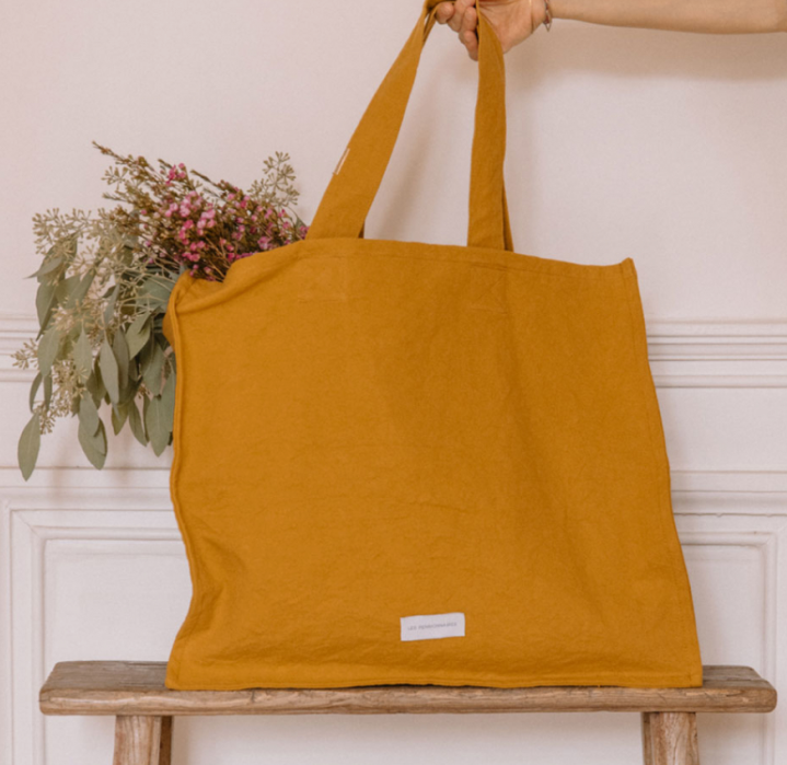 Grand Cabas En Toile De Coton Bio, Jaune Safran - OVIO Home
