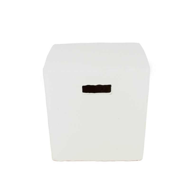 Tabouret Cubique Céramique Glacée Blanc