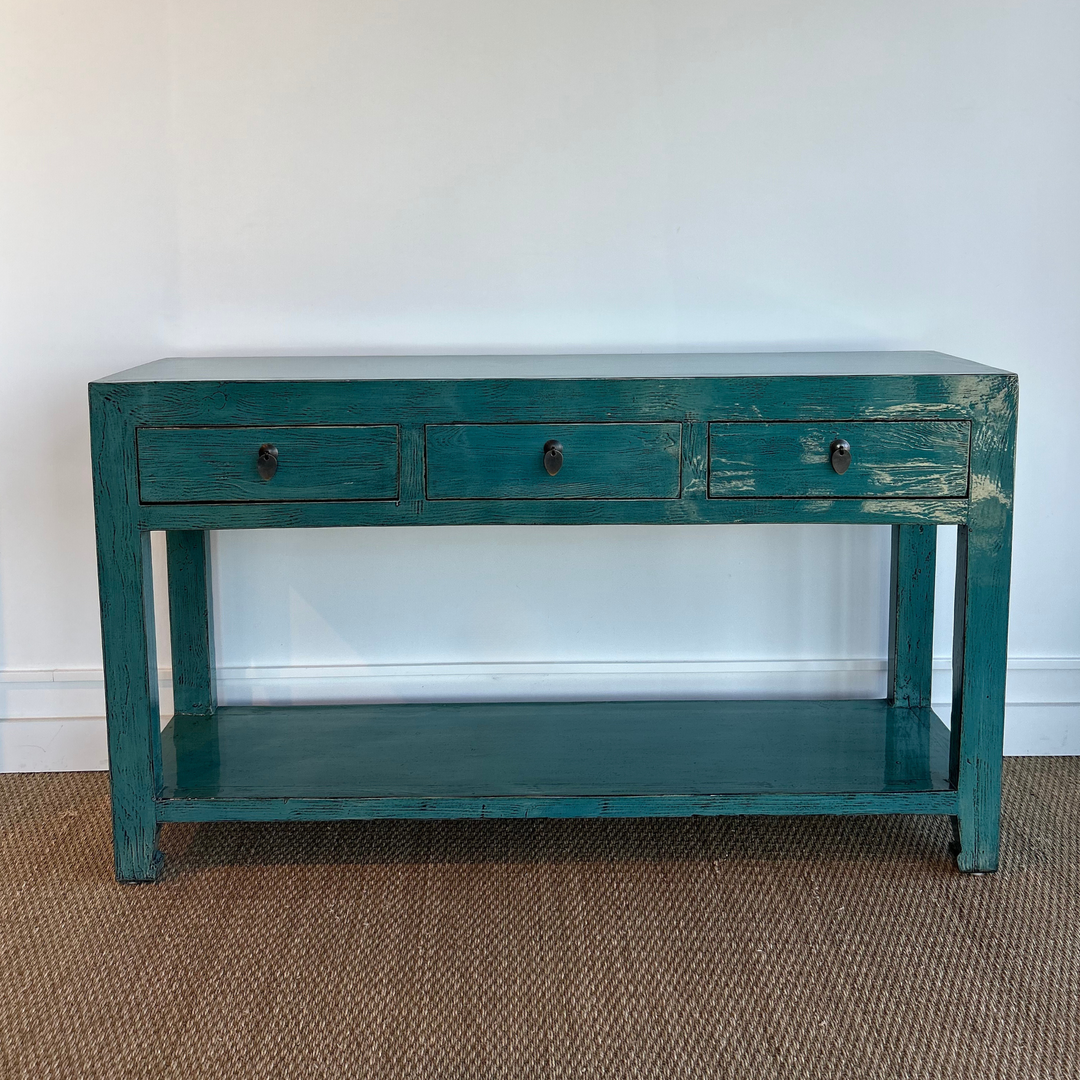 Console 3T avec etagère turquoise