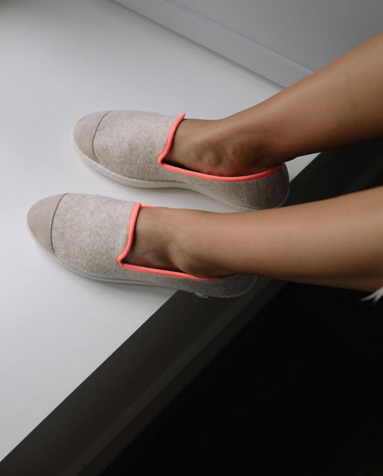 Chaussons femme en laine Beige Fluo Rose