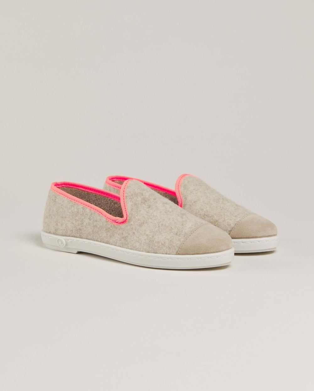 Chaussons femme en laine Beige Fluo Rose