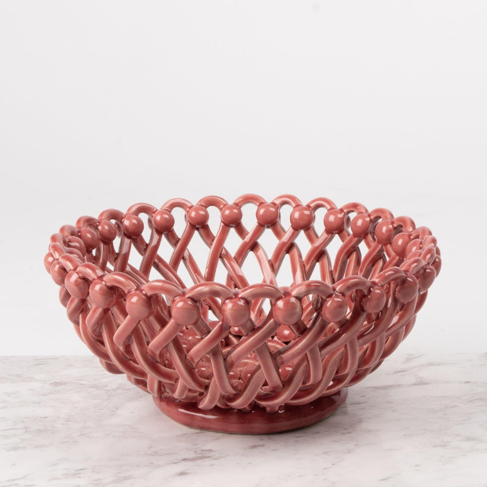 Corbeille tressée design Vieux Rose