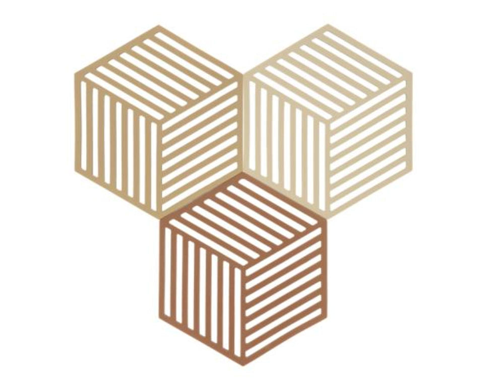 Dessous de plat Hexagon 3 pièces Kaki/Sable chaud/Amande