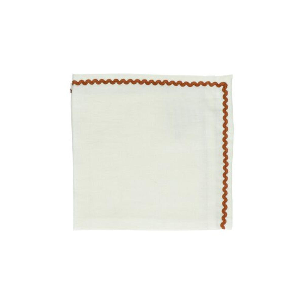 Serviette de table en lin OLIVE bordure Rouille