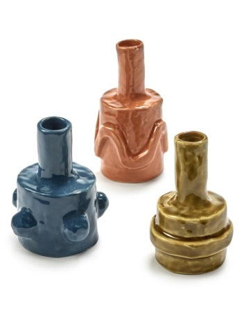 Set de 3 vases émaillé MOLLY 03- MIX ORANGE OCRE BLEU