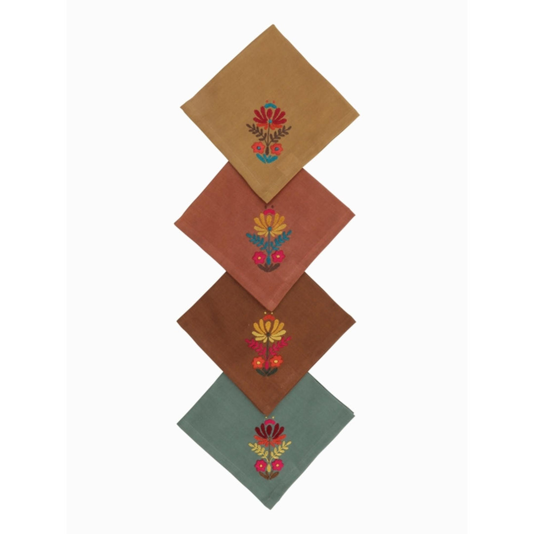 Set de 4 serviettes brodées ROSALY Multicolore