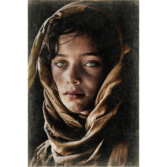 Tableau papier froissé Jeune Afghane 90x135 cm