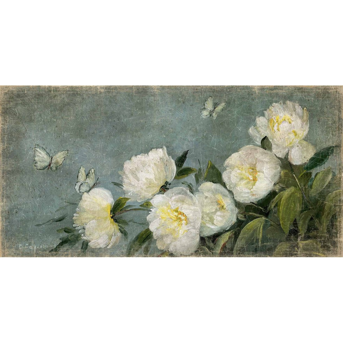 Tableau papier froissé PIVOINES ET PAPILLON PIVOINES ET PAPILLONS