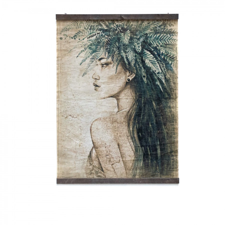 Tableau papier froissé VAHINE COURONNE FOUGERES VAHINE COURONNE FOUGERES