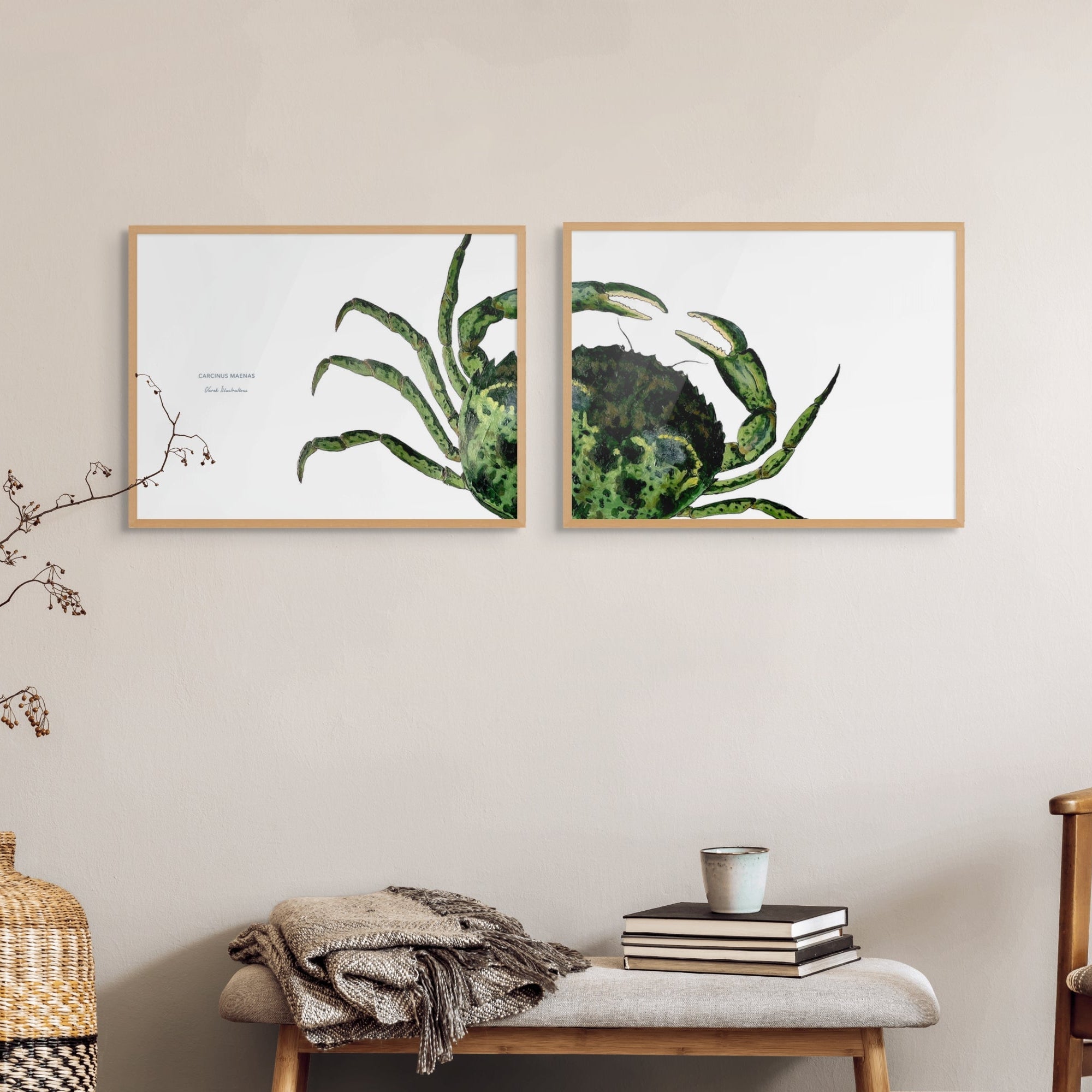 TABLEAU POISSON DIPTYQUE CRABE VERT